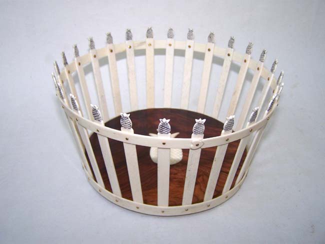 A Charming Contemporary Handcrafted Whalebone and Whale Ivory “Hospitality“ Basket made by local Cape Cod artist Ken Campbell.